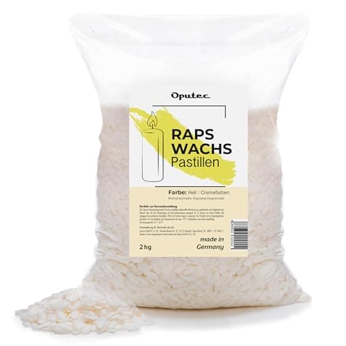 Oputec 2 KG Kerzenwachs-Pastillen – Kerzenwachs zum Gießen aus Raps – cremefarbenes Wachs für Kerzen selber machen & nachfüllen – eigene Kerzen aus natürlichem Rapswachs-Pastillen – Made in Germany Vegan