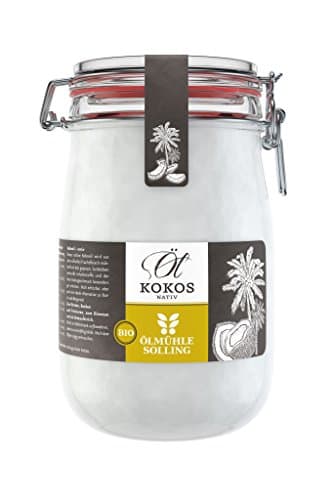 ÖLMÜHLE SOLLING - BIO Kokosöl ; 100% natives Bio-Kokosnussöl ; Ideal geeignet zum Braten, Backen und Frittieren, als Haut-& Haarpflege sowie für Hunde und Katzen ; Inhalt: 1 L im Bügel-Glas Bio Vegan
