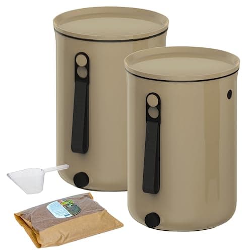Natursache I Bokashi Eimer 2er Set - Nachhaltige Abfallverwertung in der Küche - mit Bokashi Ferment und effektiven Mikroorganismen - Geruchlos & Umweltfreundlich! (Cappuccino) Bio Öko