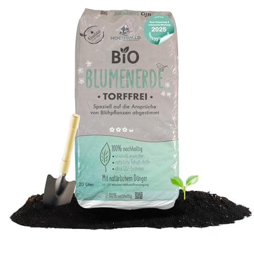 Hochwald - Bio Blumenerde 20 L torffrei mit nachhaltigem Langzeitdünger - Pflanzenerde mit Natur Dünger für Zimmerpflanzen & Balkonpflanzen - Haus, Garten & Hochbeet Blumen Erde mit Bodenhilfsstoffen Bio Öko Vegan