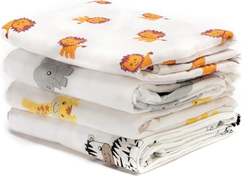 CuddleBug 4er-Pack Pucktücher 120x120 cm - 100% Baumwoll Musselin Tuch Baby, Pucktuch 120x120 cm, Atmungsaktive Baby Decke Neugeborenen, Pucksack Baby 0-3 Monate, Spucktücher Baby, Swaddle