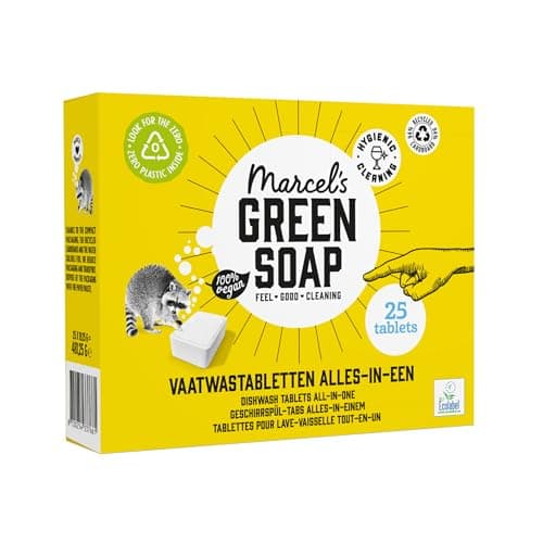 Marcel’s Green Soap Spülmaschinen Tabs – All-in-One Geschirrspültabs – 25 Stück – Vegan, Palmölfrei, Ohne Mikroplastik, 99,6% Biologisch abbaubar – Eco, Nachhaltig, Für Spülmaschine Bio Öko Vegan