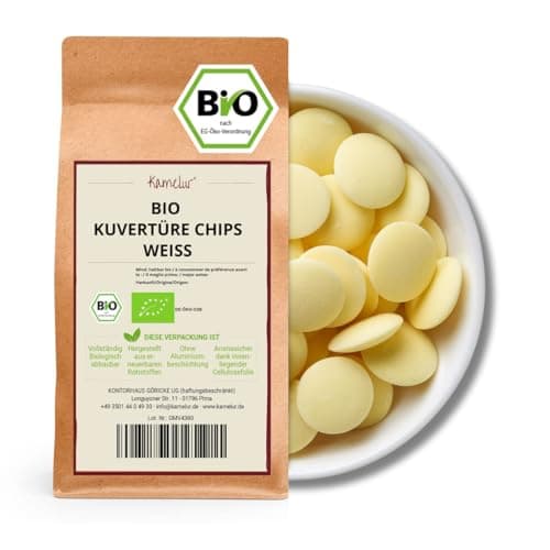 Kamelur 1kg Bio Kuvertüre Weiße Chips - weiße BIO Couvertürechips zart schmelzend optimal als Grundlage für Schokolade oder Pralinen Bio