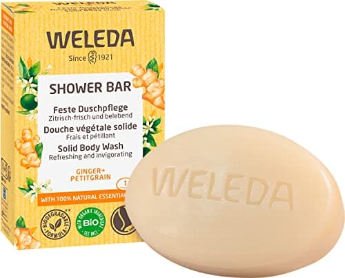 WELEDA Bio Festes Duschgel Ingwer & Petitgrain – feste Naturkosmetik Dusche mit Bio Sheabutter & erfrischendem Duft. Natürliche Shower Bar Seife für Männer & Frauen. 100% Vegan & Plastikfrei (1x 75g) Bio Öko Vegan