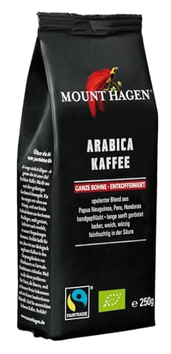 Mount Hagen Bio FT Naturland Röstkaffee Arabica, ganze Bohne, entkoffeiniert, 250 g Bio