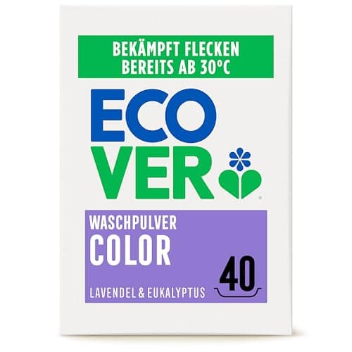 Ecover Color Waschpulver Konzentrat Lavendel (3 kg / 40 Waschladungen), Colorwaschmittel mit pflanzenbasierten Inhaltsstoffen, Waschmittel Pulver für natürlich reine Buntwäsche, 3 kg Bio Öko