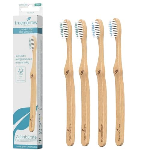 truemorrow Bambus Zahnbürste | zertifiziert nachhaltig, plastikfreier, biologisch abbaubarer Griff | 100% vegan - Bio - Öko - Vegan