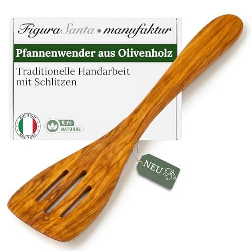 Figura Santa Pfannenwender Olivenholz - Handgefertigter Holz Küchenhelfer - Nachhaltig, robust & antibakteriell – Natürlicher Koch- und Servierlöffel aus Olivenholz (30 cm) Öko