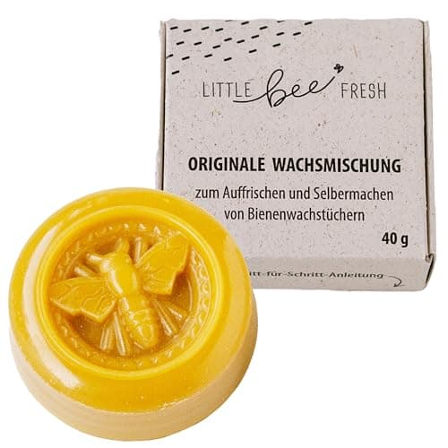 little bee fresh DIY- & Repairwachs Bienenwachstücher | 40g mit Bio-Bienenwachs & Baumharz zum Selbermachen & Auffrischen von Bienenwachstüchern – Nachhaltige Alternative zu Frischhaltefolie Bio Öko