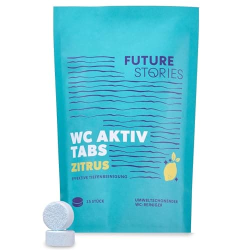 Future Stories WC Aktiv Tabs - 35 Stück Toiletten-Reiniger gegen Kalk, Schmutz- natürlich abbaubar, blitzblank - Zitrus Bio Öko