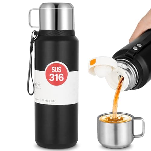 Thermobecher 1L - BPA-Frei Thermoskanne Für Warm&kalt - Aus Laufsichere Isolierflasche 1L Aus Edelstahl Rostfrei - Thermosflasche Mit Becher - Trinkflasche Edelstahl Für Sport, Fitness, Outdoor Öko