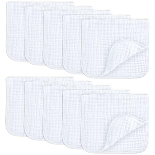 Comfy Cubs Muslin spucktücher 6 Satz große 100% Baumwolle Hand waschlappen 6 Schichten extra saugfähig und weich (Weiß, 10er-Pack)