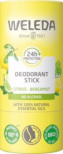WELEDA Bio 24h Deo Stick Citrus & Bergamotte – Naturkosmetik Deodorant mit frischem Zitronen Duft. Natürlicher Deostick schützt 24h zuverlässig vor Körpergeruch ohne Aluminiumsalze (vegan, 50g) Bio Vegan