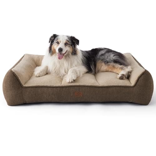 BEDSURE waschbares Hundebett Grosse Hunde - 106x76cm extra Dicke unterstützende Hundesofa mit wasserdichter Hülle, rutschfest Hundekorb große mit weichem plüsch Sherpa,braun