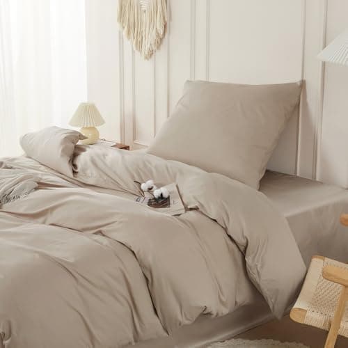 SAPHREAS Bettwäsche-Sets 135x200 100% Baumwolle 2teilig, Weiche Bettwäsche mit Reißverschluss + 1 Kissenbezüge 80x80 cm, Oeko-Tex Bettbezug, Beige Bio Öko