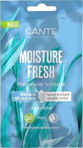 SANTE Naturkosmetik Moisture Fresh Vitalisierende Tuchmaske, Feuchtigkeitsspendend mit Mikroalge & Bio-Aloe Vera, für frische & erfrischte Haut, vegan, 1 Stück Bio Öko Vegan