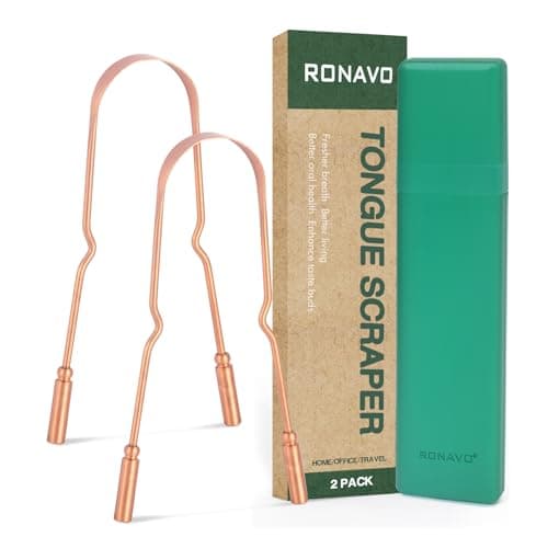 RONAVO Zungenschaber- 100 % Kupfer (2 Stück) mit Reiseetui, Natural Ayurvedischer Zungenreiniger Kupfer, für Mundpflege & Hygiene
