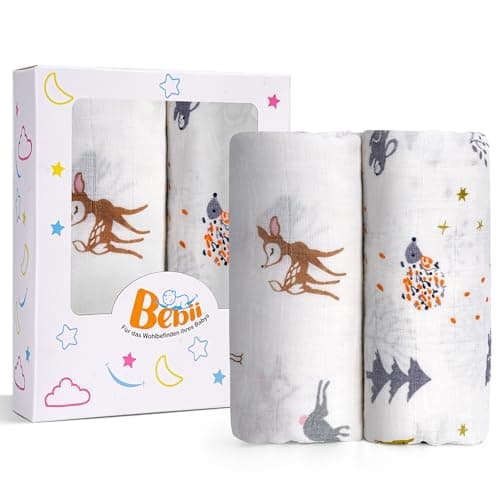 Bebii - Mulltücher Set, 2 Stück 120x120cm Groß – Spucktücher, Weiche und Atmungsaktive Musselintücher, 100% Baumwolle, Für das Wohlbefinden Ihres Babys