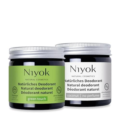 Niyok® 2-in-1 Deocreme (1x Green Touch + 1x Kokos ohne Parfum) • Natürliches Deo ohne Aluminium • 24h Schutz vor Geruch & Schweiß • Deodorant Creme für Damen & Herren • Feste Deo Creme Öko Vegan