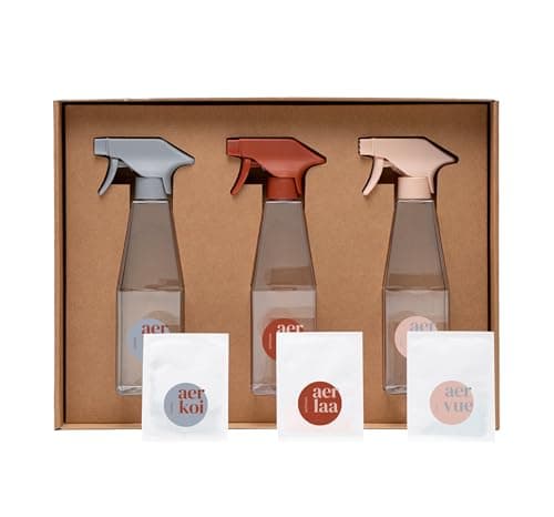 aer Cleaner Trio - Küchenreiniger, Badreiniger & Glasreiniger | 3x 500ml Sprühflaschen & 3x Nachfüller-Reinigungsmittel | Nachhaltiges Putzmittel-Pulver in biologisch abbaubaren Papierbeutel Bio Öko Vegan