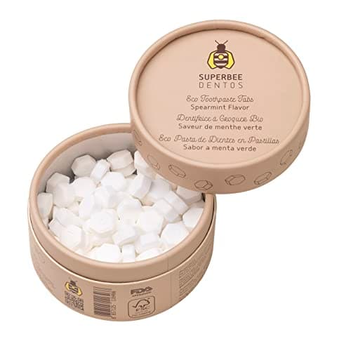 SUPERBEE Dentos Zahnpasta-Tabletten, Zahnpasta-Tabs, Fluoridfrei & umweltfreundlich, Reise-Mundspül-Tabs, Sensitiv-Zahnpasta-Bites für Kinder und Erwachsene, Zahnpasta-Kautablette, 100 Stück Öko