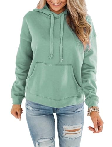 EUHOM Hoodie Damen Kapuzenpullover Baumwolle Pullover Herbst Langarm Sweatshirt Casual Hoody mit Kapuze Leichter Pulli Oberteile (Grün-1, L) Öko