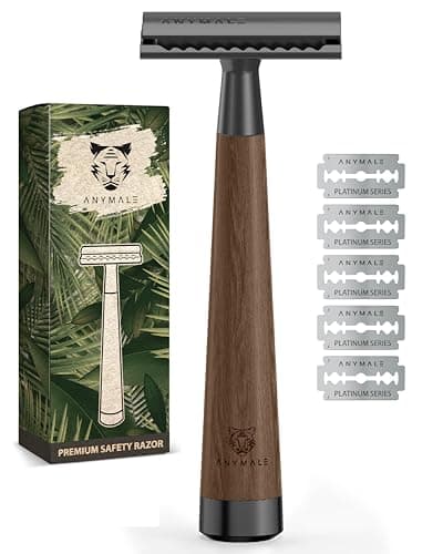 ANYMALE® Rasierhobel aus Walnussholz - inklusive 5 ASTRA Klingen - Zero Waste Rasierer für Damen und Herren Öko