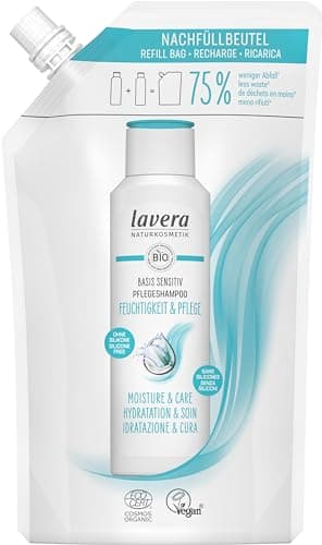 lavera Nachfüllbeutel basis sensitiv Pflegeshampoo Feuchtigkeit & Pflege - intensive Feuchtigkeit & sanfte Pflege - ohne Silikone - vegan - Naturkosmetik - 500 ml Bio Vegan