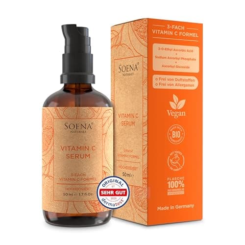 Bio-Vitamin C Serum Hochdosiert • Die 3 besten Vitamin-C-Formen + 4 Power Wirkstoffe: Hyaluronsäure, Betaine, Allantoin Panthenol • Serum Gesicht 100% natürlich, Vegan, Made in Germany Bio Öko Vegan