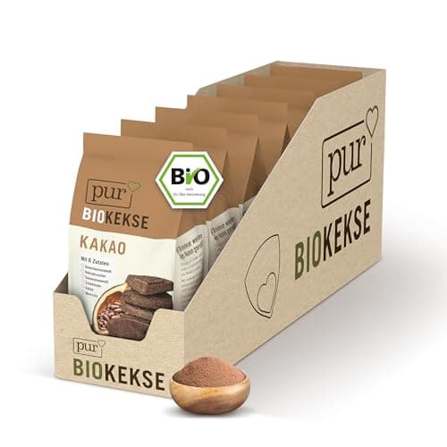 Pur Bio Kekse mit Kakao, 7 x 125g Beutel, Großpackung Biokekse, leckerer veganer Snack als Knabberartikel, Keksgebäck mit nur 5 natürlichen Zutaten, bio, vegan Bio Öko Vegan