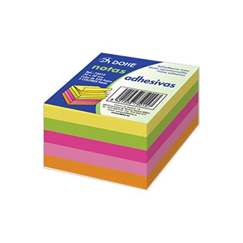 DOHE -Würfel mit wieder abziehbaren Haftnotizen. Neonfarben. Würfel mit 250 Blatt. Papiergewicht 75 g. Ideal für Büro und Schule.