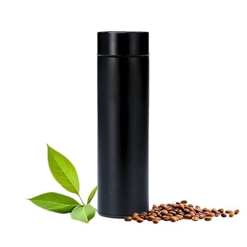 Smart Edelstahl Vakkum-Thermosflasche 500 ml, batteriebetrieben - Laufzeit bis 500 Tage, inkl. Teeinfuser aus Edelstahl, Touch-Screen mit Temperaturanzeige und Farbcode, Höhe: 23 cm (Schwarz)