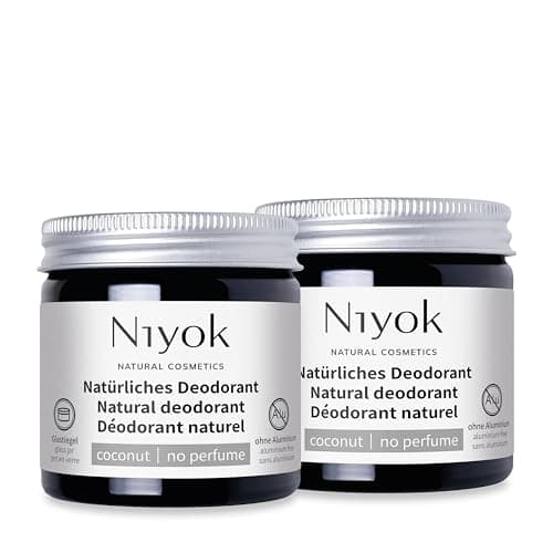 Niyok® 2-in-1 anti-transpirante Deocreme "Kokos ohne Parfum" (2x40ml) • Natürliches Deo ohne Aluminium • 24h Schutz vor Geruch & Schweiß • Deo Creme sensitiv • Kokosöl Deodorant Öko Vegan
