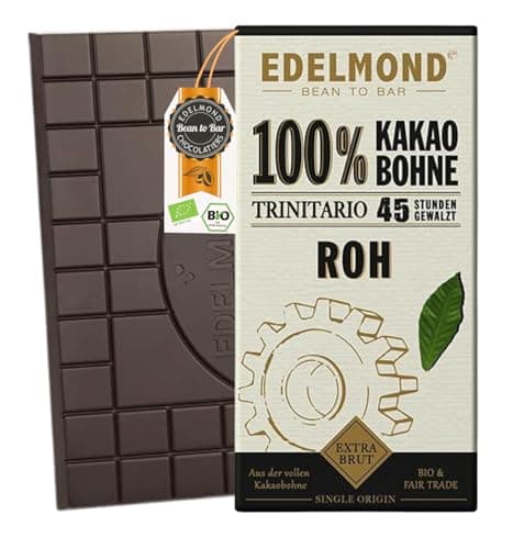 Edelmond 100% Roh-Schokolade: Bio, Vegan, Glutenfrei | Naturbelassene Handarbeit | Ohne Zucker Kakao positive Inhaltstoffe (1Tafel) Bio Vegan