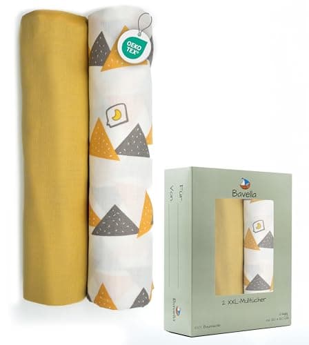 Bavella - 2er Set XXL Musselin Baby Decke & Tuch (ÖKO-TEX Zertifiziert) 100% Baumwolle (120x120cm) - Spuck-Tücher, Pucktuch & Musselin-Tuch für Jungen & Mädchen, Spucktuch & Baby-Decke nachhaltig - Öko