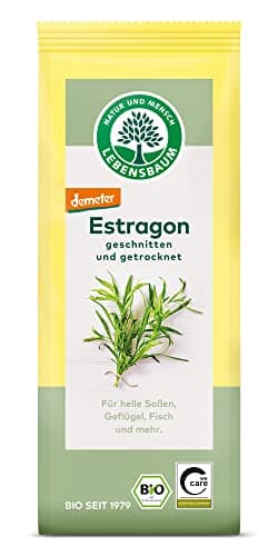 Lebensbaum Estragon, geschnitten & getrocknet, Bio-Gewürz, Kräuter-Gewürz für helle Soßen, Geflügel & Fisch, vegan, 1 x 15g Bio Öko Vegan