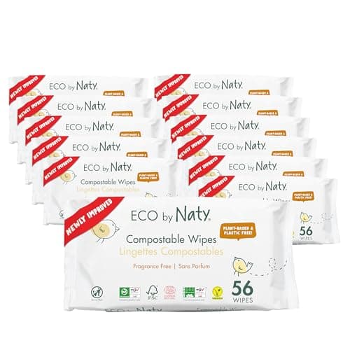Eco by Naty plastikfreie Baby Feuchttücher unparfümiert - 100 % kompostierbare und pflanzliche Tücher, gut für Babys und die empfindliche Haut von Neugeborenen (12 x 56 | 672 Stück) Bio Öko Vegan