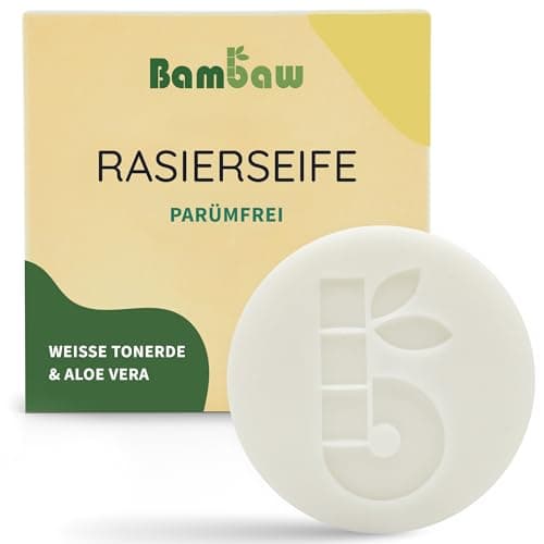 Bambaw | Rasierseife | 80g | Rasierseife mit weißer Tonerde & Aloe vera | Rasierseife für trockene Haut | Vegane Seife | Rasierseife ohne Parfum Öko Vegan