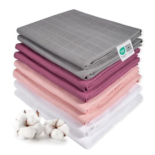 Makian 8 Stück Baby Mullwindeln 80x80 cm Set - Spucktücher/Mulltücher doppelt gewebt, weich aus 100% Baumwolle, OEKO-TEX® Standard 100 geprüft, maschinenwaschbar - Orchidee Grau Weiß