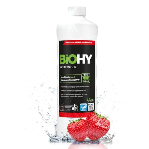 BiOHY WC-Reiniger (1l Flasche) | Bio Toilettenreiniger mit frischem Schaum | EXTRA STARK | Badreiniger Gel wirkt effektiv gegen Kalk & Urin | säubert die Toilette blitzschnell Bio Öko Vegan