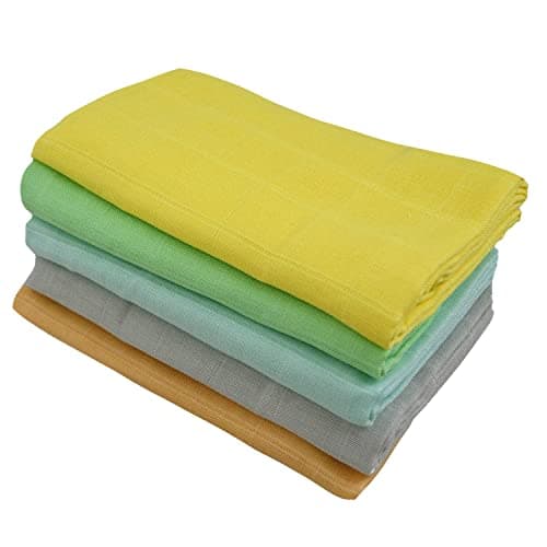 avo + cado Bunte Mulltücher - 100% Biobaumwolle - 80x80 cm - 5 Stück - Besonders saugfähiges Baumwolltuch - Vielseitig als Spucktuch, Stilltuch, Wickelauflage, Pucktuch für das Neugeborene Baby Bio Öko