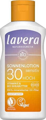lavera Sonnenlotion Sensitiv LSF 30 - Sonnencreme ohne chemische UV-Filter - für sensible Haut - wasserfest - vegan - Naturkosmetik - 100 ml Bio Vegan