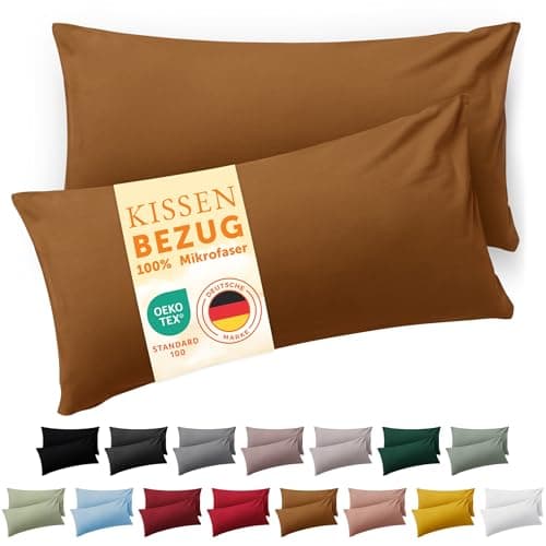 Blumtal Kissenbezug 50 x 70, 2 Stück - Oeko-TEX zert. Kissenbezüge 100% Mikrofaser in extra weich & waschmaschinenfest - Bezug Kissen 50x70 Braun