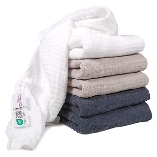 MAKIAN Mullwindeln 6er Pack, 80x80 cm, Oeko-TEX® Standard 100 geprüft, 6 Spucktücher in Premium Qualität - doppelt gewebte Stoffwindeln/Mulltücher - Graphit/Greige/Weiß