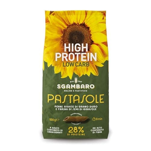 PASTASOLE Sgambaro, Penne Rigate mit Hartweizengrieß aus 100% italienischem Anbau und Sonnenblumenkernmehl - 500g - High Protein, Low Carb, Hoher Ballaststoffgehalt Öko