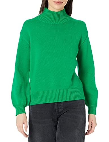 Amazon Essentials Damen Pullover mit Trichterkragen aus Baumwolle (in Übergröße), Grün, L Bio Öko
