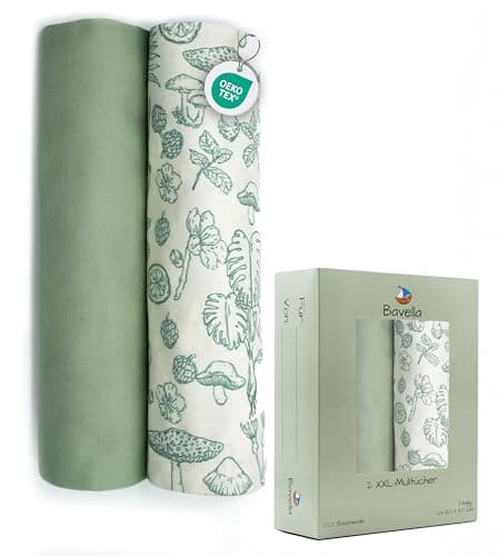 Bavella - 2er Set XXL Musselin Baby Decke & Tuch (ÖKO-TEX Zertifiziert) 100% Baumwolle (120x120cm) - Spuck-Tücher, Pucktuch & Musselin-Tuch für Jungen & Mädchen, Spucktuch & Baby-Decke nachhaltig Öko