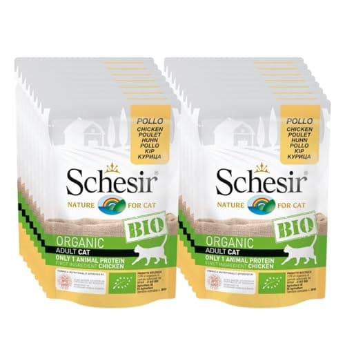 Schesir Cat Bio Monoprotein Huhn, Katzenfutter nass, 16 Beutel x 85 g Bio Öko