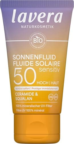 lavera Sonnenlotion Sensitiv LSF 50 - Sonnencreme für Gesicht und Dekollete - ohne chemische UV-Filter - für sensible Haut - vegan - Naturkosmetik - 40 ml Vegan