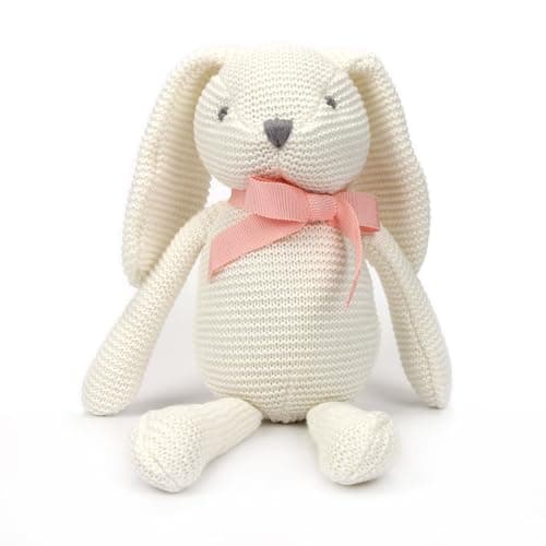 FLUFFYFUN 100% Bio-Baumwolle Kuscheltier Baby Hase Weiß 18cm, stofftier für Neugeborene Bio